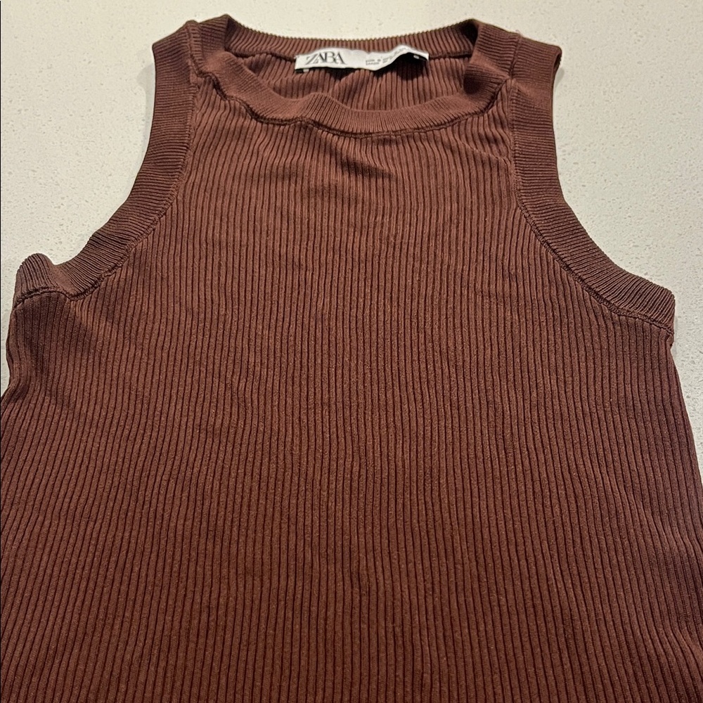 Zara Chocolate Ribbed Tank Top - Picture 5 of 11